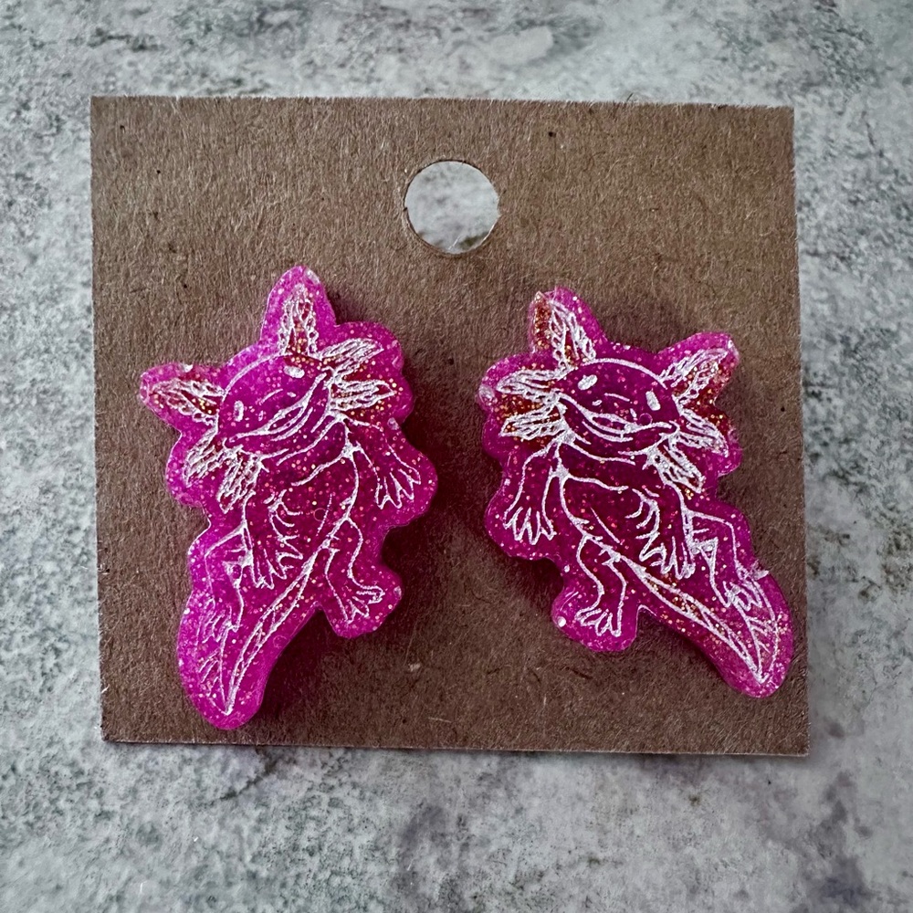 Handmade resin axolotl earrings